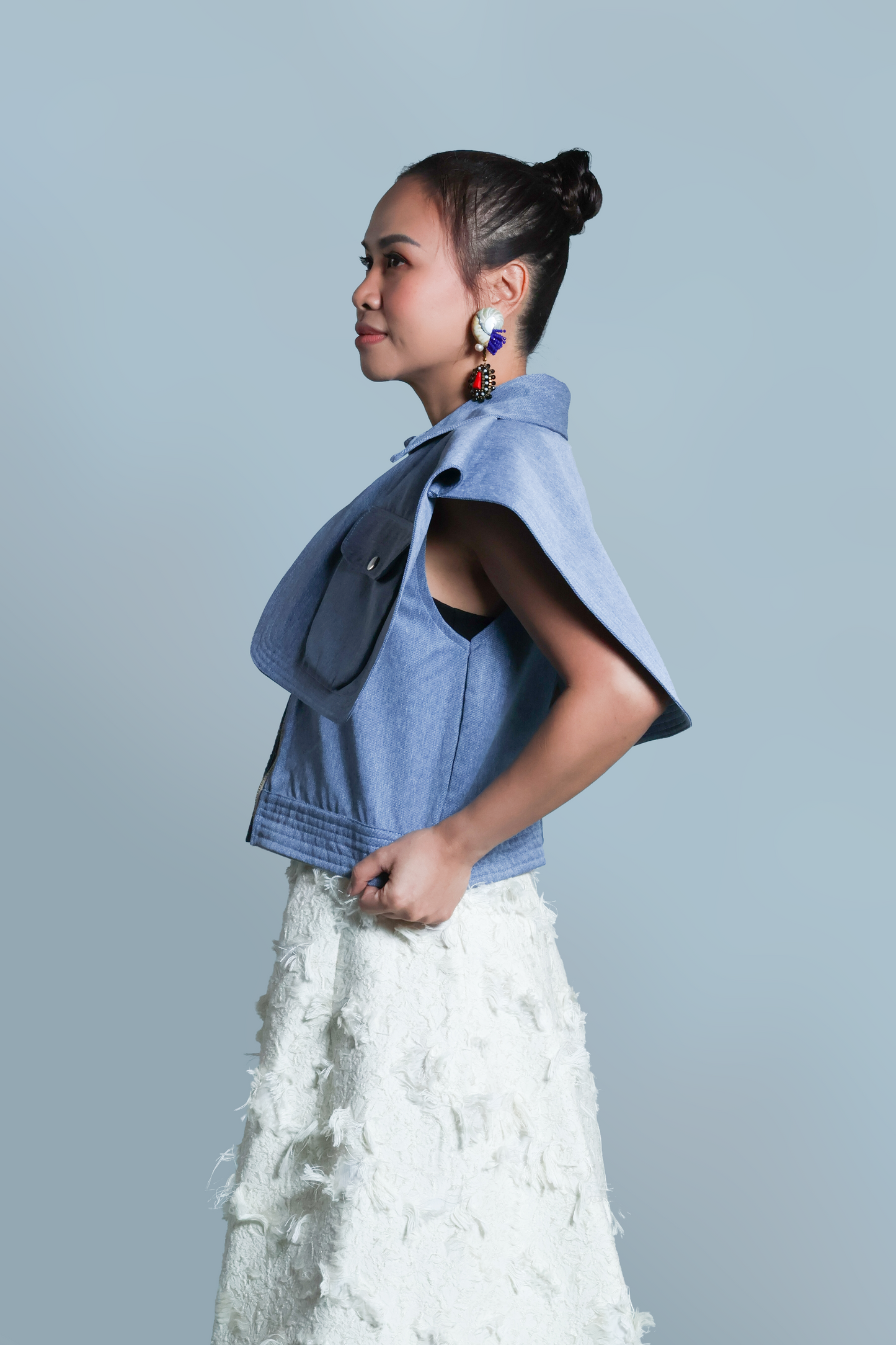 LAGING HANDA  SQUARE JACKET IN DENIM LIGHT WITH KALINGA CORDILLERA EMBROIDERY
