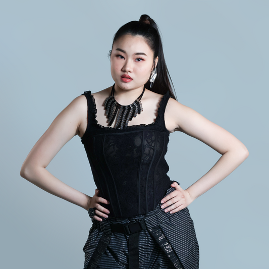 ADJUSTABLE ASTIG BLACK STRIPES PANTS WITH SILVER METALLIC HABLON