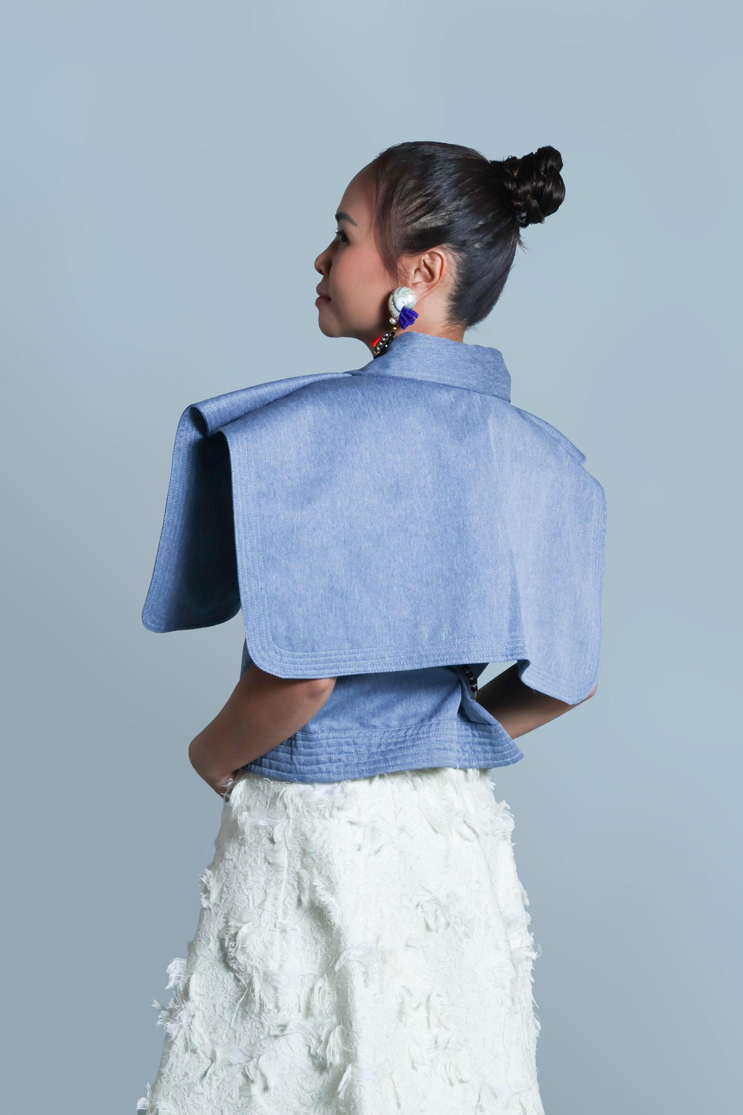 LAGING HANDA  SQUARE JACKET IN DENIM LIGHT WITH KALINGA CORDILLERA EMBROIDERY