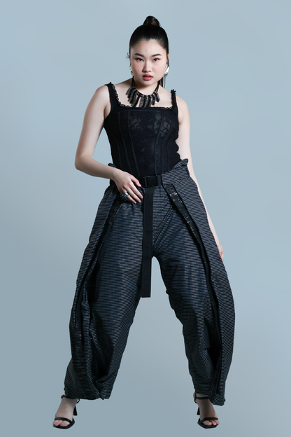 ADJUSTABLE ASTIG BLACK STRIPES PANTS WITH SILVER METALLIC HABLON