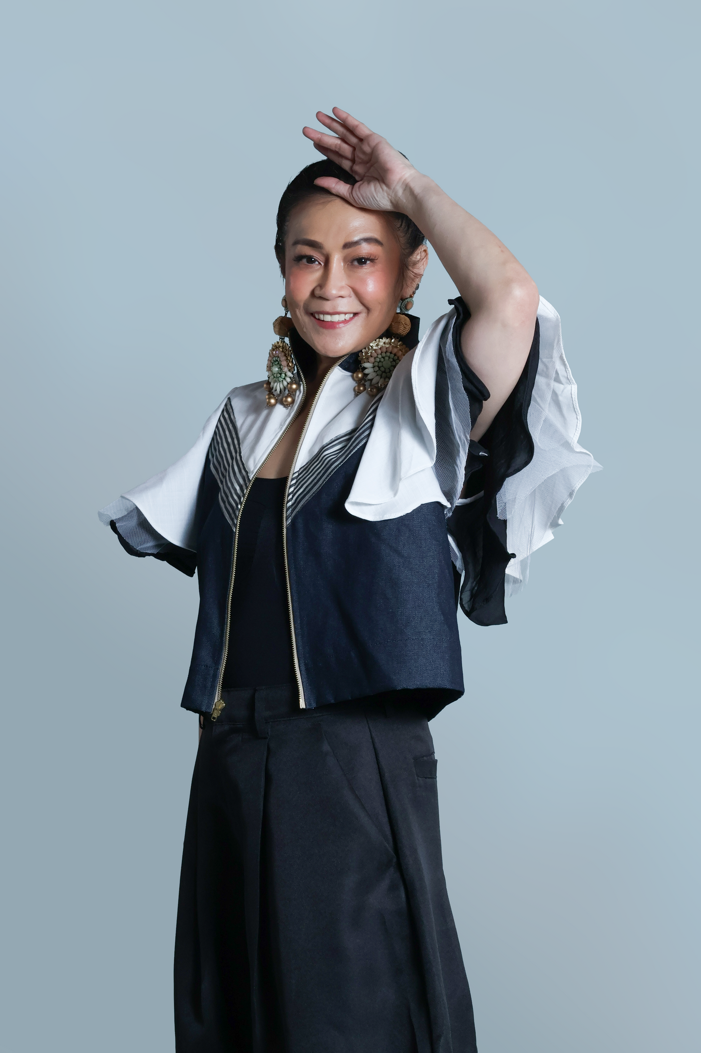 LIPAD JACKET WITH MALANDI SLEEVES IN DENIM AND SUKSUK PIÑA WEAVE