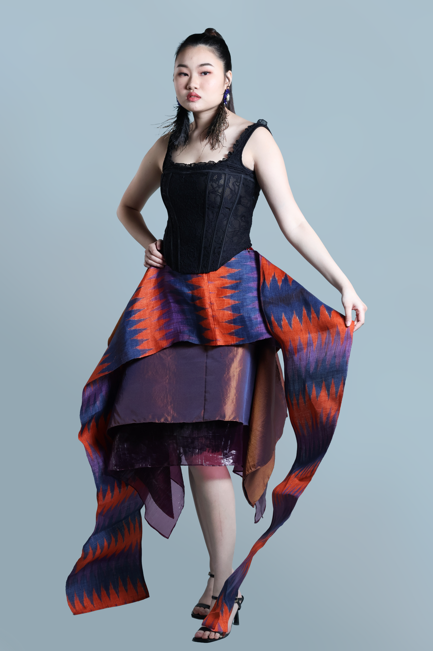 KABOGERA WRAP SKIRT IN  ORANGE, BLUE AND PURPLE TNALAK