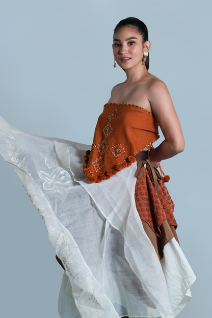 BAGOBO SCARF IN BURNT ORANGE KALINGA WITH POMPOM