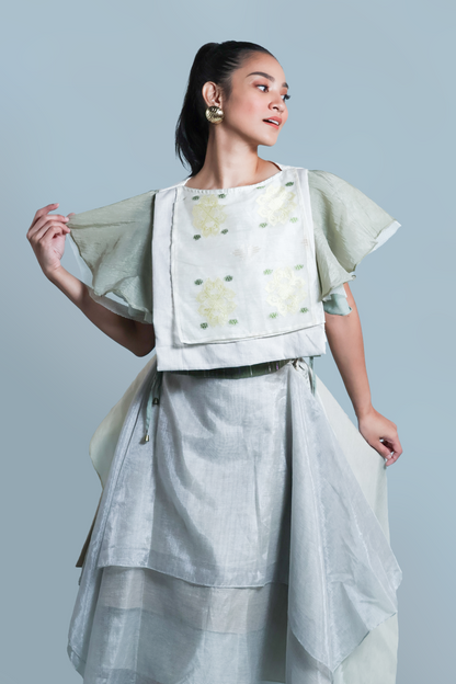 KALIKASAN BIB IN YELLOW FLORAL SUKSUK BARONG WITH MALANDI SLEEVES