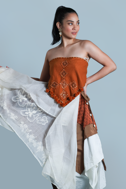 BAGOBO SCARF IN BURNT ORANGE KALINGA WITH POMPOM