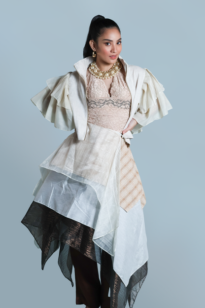 GANTIMPALA LINEN JACKET IN OATMEAL CREAM WITH PIÑA CALLADO