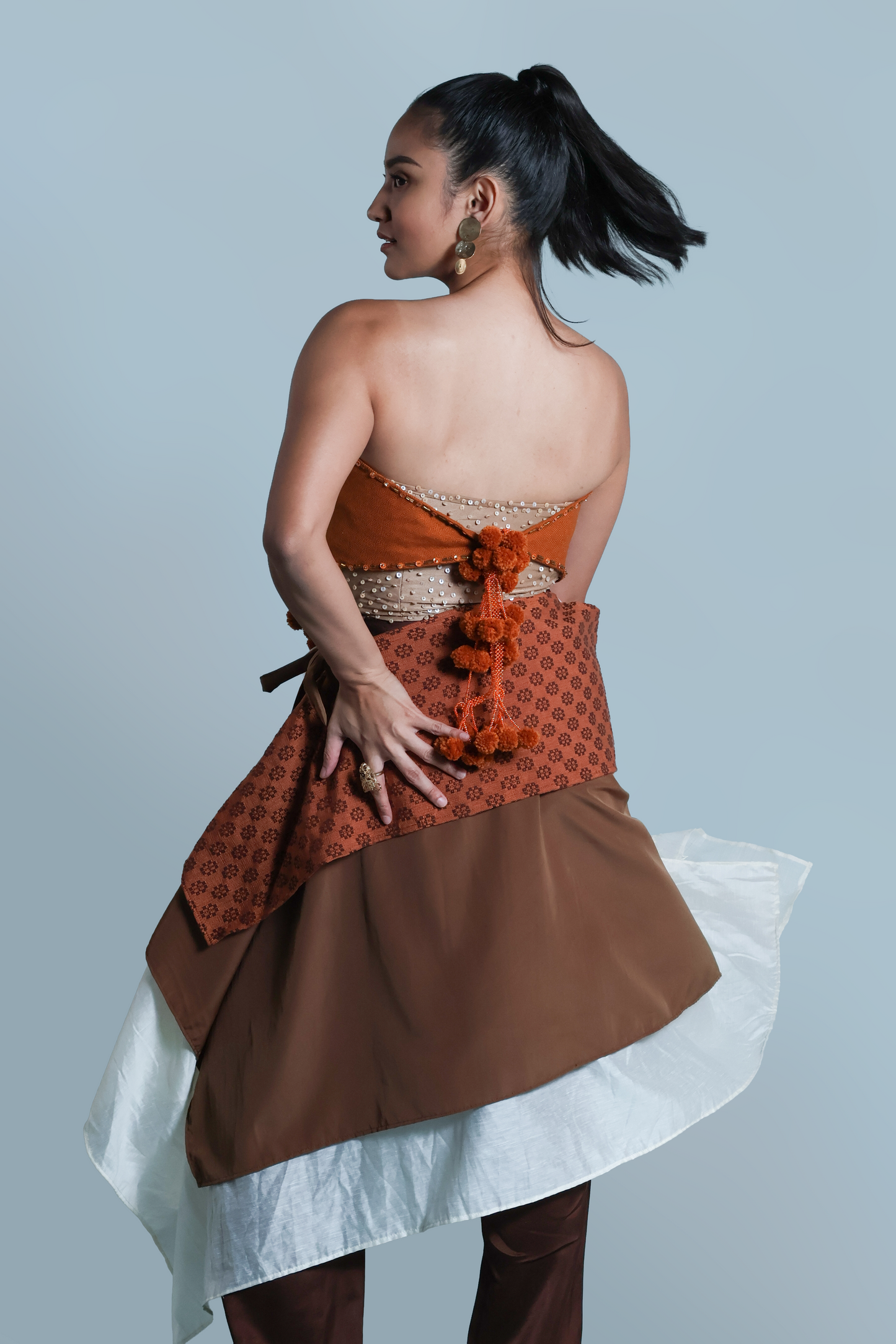 BAGOBO SCARF IN BURNT ORANGE KALINGA WITH POMPOM