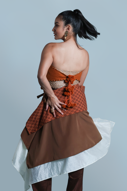 BAGOBO SCARF IN BURNT ORANGE KALINGA WITH POMPOM