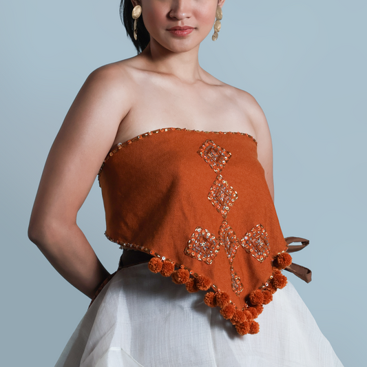 BAGOBO SCARF IN BURNT ORANGE KALINGA WITH POMPOM