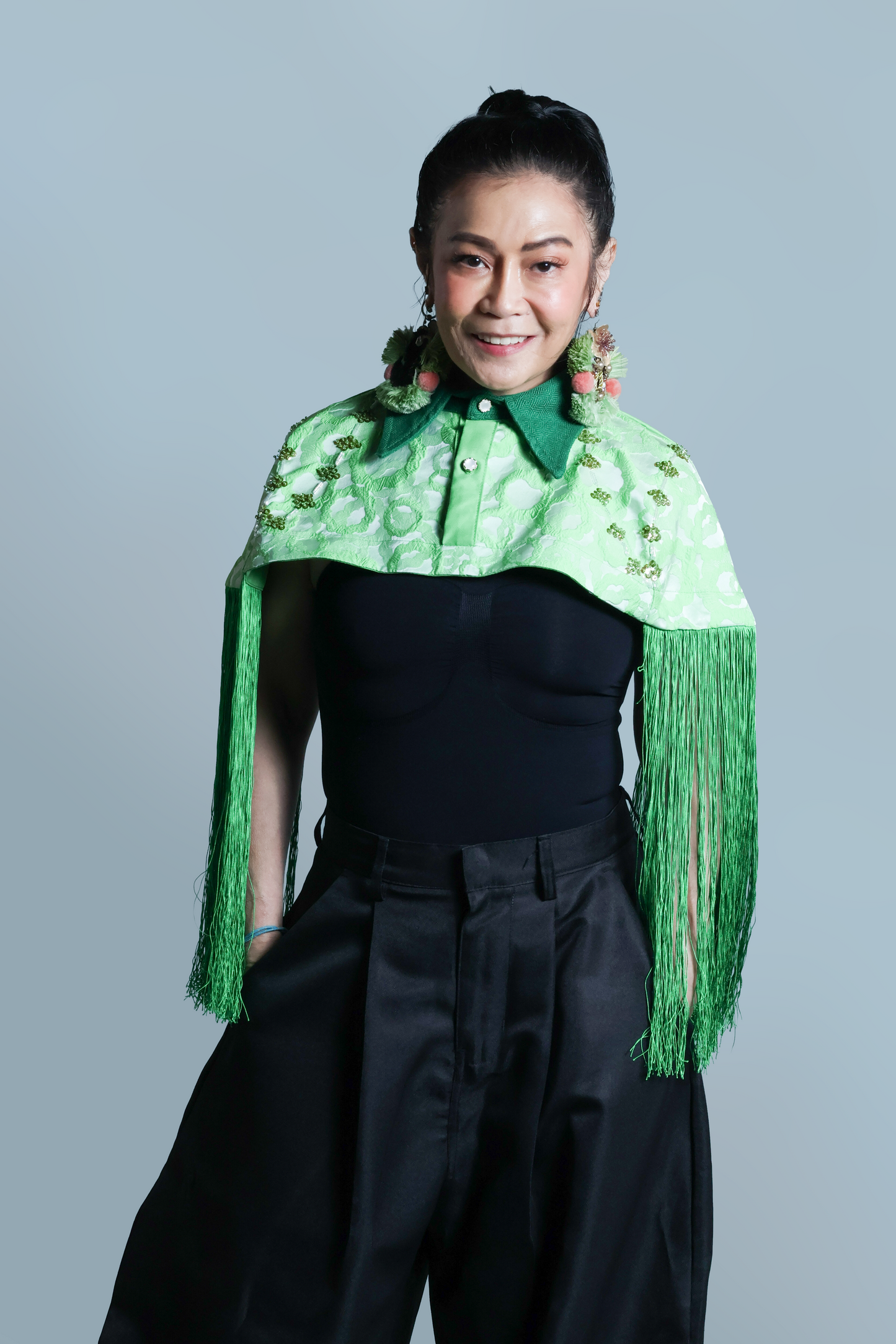 ULAN INIT STATEMENT FRINGE TOP WITH GREEN KUNDIMAN WEAVE OF ABRA