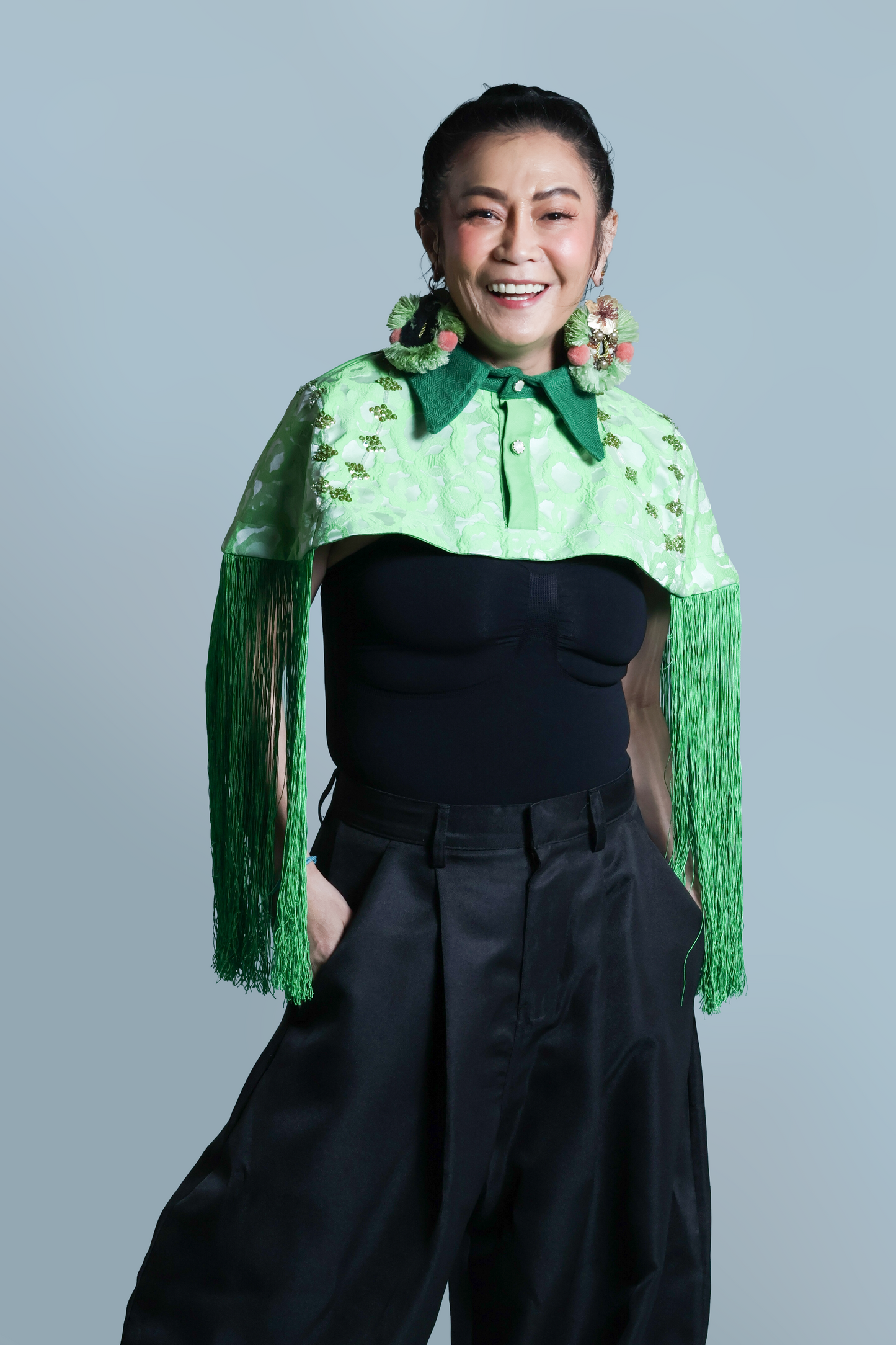 ULAN INIT STATEMENT FRINGE TOP WITH GREEN KUNDIMAN WEAVE OF ABRA