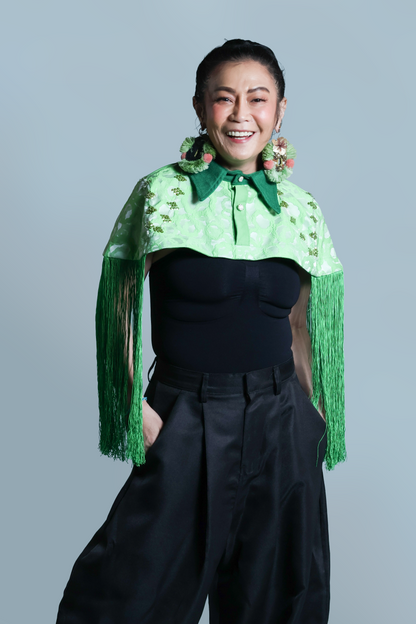 ULAN INIT STATEMENT FRINGE TOP WITH GREEN KUNDIMAN WEAVE OF ABRA