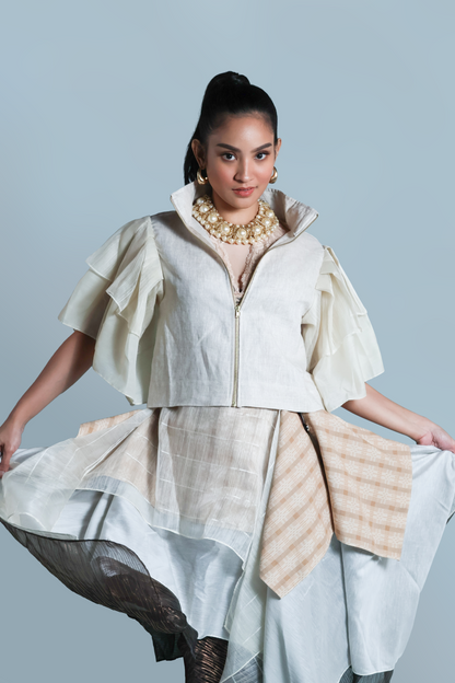GANTIMPALA LINEN JACKET IN OATMEAL CREAM WITH PIÑA CALLADO