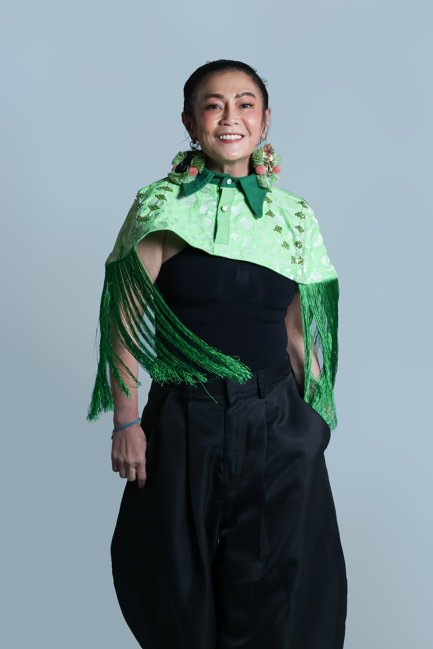 ULAN INIT STATEMENT FRINGE TOP WITH GREEN KUNDIMAN WEAVE OF ABRA