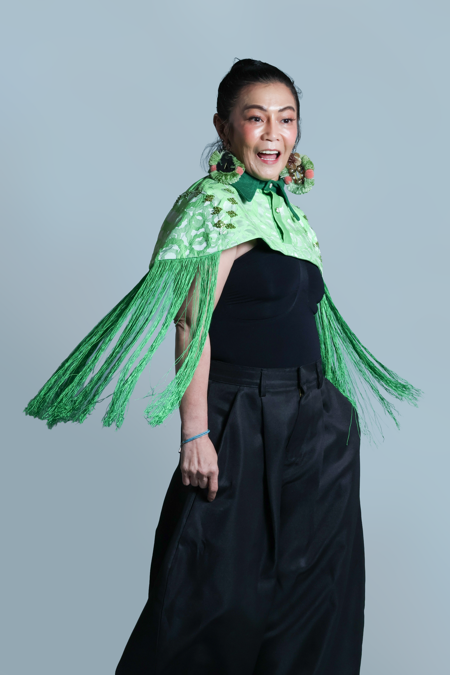 ULAN INIT STATEMENT FRINGE TOP WITH GREEN KUNDIMAN WEAVE OF ABRA