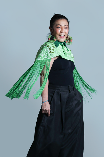 ULAN INIT STATEMENT FRINGE TOP WITH GREEN KUNDIMAN WEAVE OF ABRA