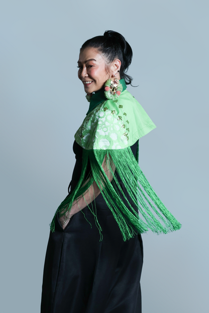ULAN INIT STATEMENT FRINGE TOP WITH GREEN KUNDIMAN WEAVE OF ABRA