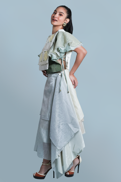 KALIKASAN BIB IN YELLOW FLORAL SUKSUK BARONG WITH MALANDI SLEEVES