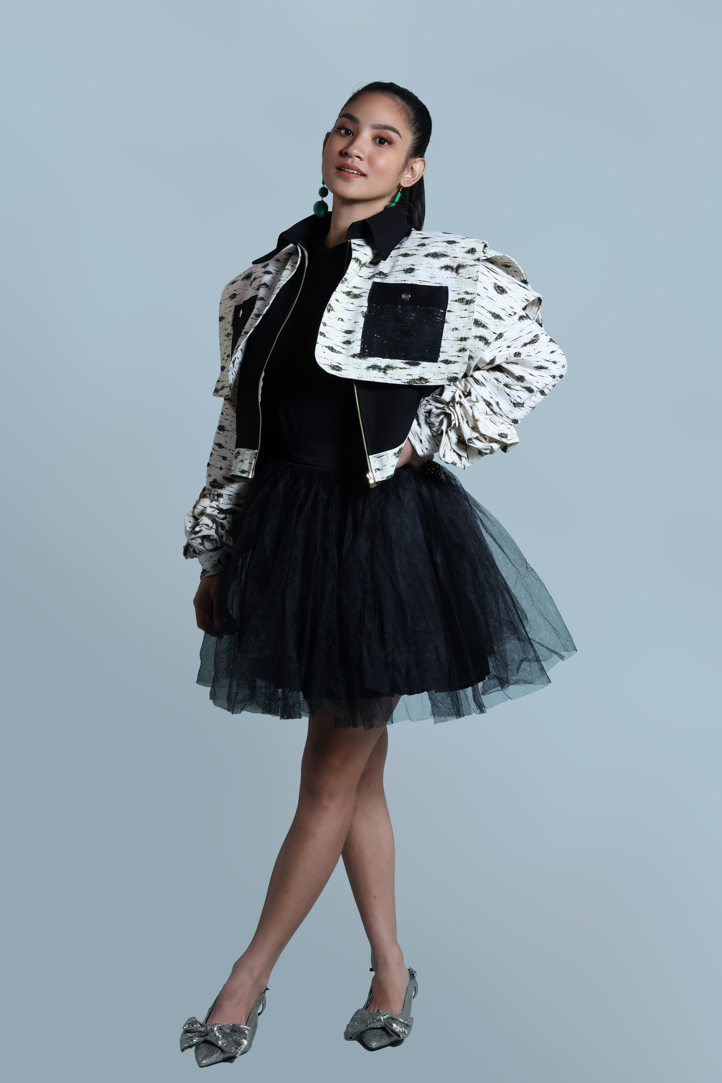 PALABAN SQUARE JACKET LONG SLEEVES RARE PRINTED DENIM JACKET WITH METALLIC HABLON