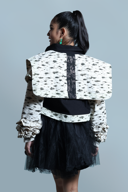 PALABAN SQUARE JACKET LONG SLEEVES RARE PRINTED DENIM JACKET WITH METALLIC HABLON