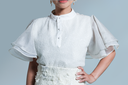 MARIKIT TOP IN WHITE  IN PEARL WHITE WITH BINAKOL