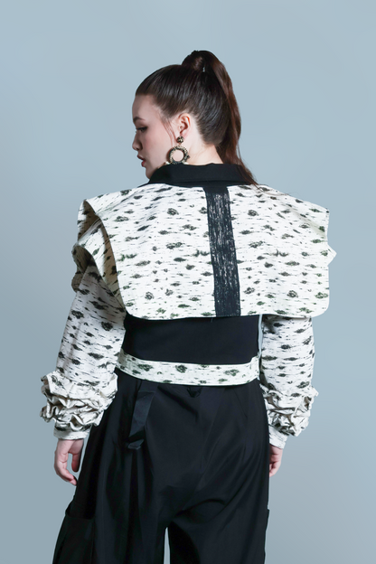 PALABAN SQUARE JACKET LONG SLEEVES RARE PRINTED DENIM JACKET WITH METALLIC HABLON