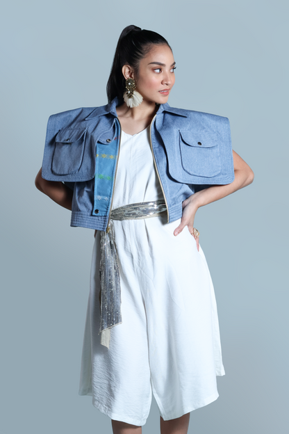 LAGING HANDA  SQUARE JACKET IN DENIM LIGHT WITH KALINGA CORDILLERA EMBROIDERY