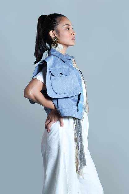 LAGING HANDA  SQUARE JACKET IN DENIM LIGHT WITH KALINGA CORDILLERA EMBROIDERY