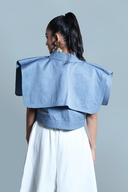 LAGING HANDA  SQUARE JACKET IN DENIM LIGHT WITH KALINGA CORDILLERA EMBROIDERY