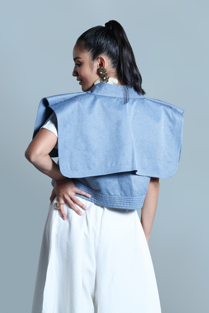 LAGING HANDA  SQUARE JACKET IN DENIM LIGHT WITH KALINGA CORDILLERA EMBROIDERY