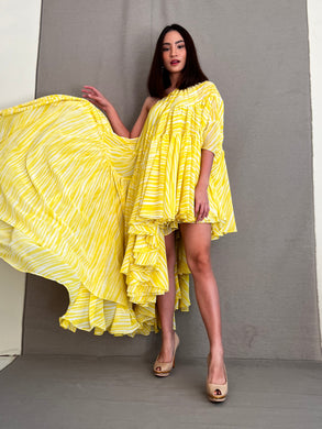 Head Turner Summer Event Dress in Super Flowy Soft Chiffon in Bright Yellow