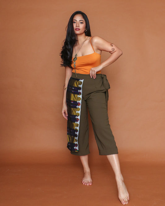 Rampa Wrap Pants with Inaul Weave in Olive