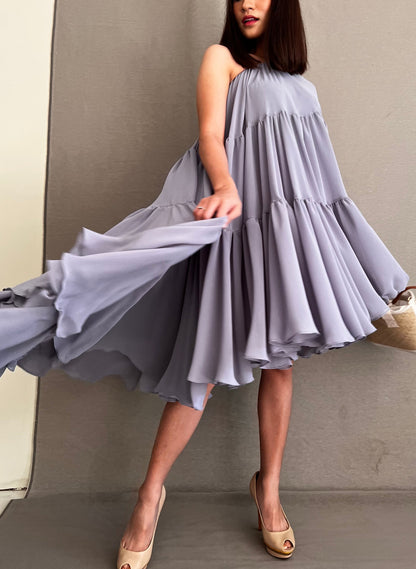Head Turner Summer Event Dress in Super Flowy Soft Chiffon in Lilac Grey