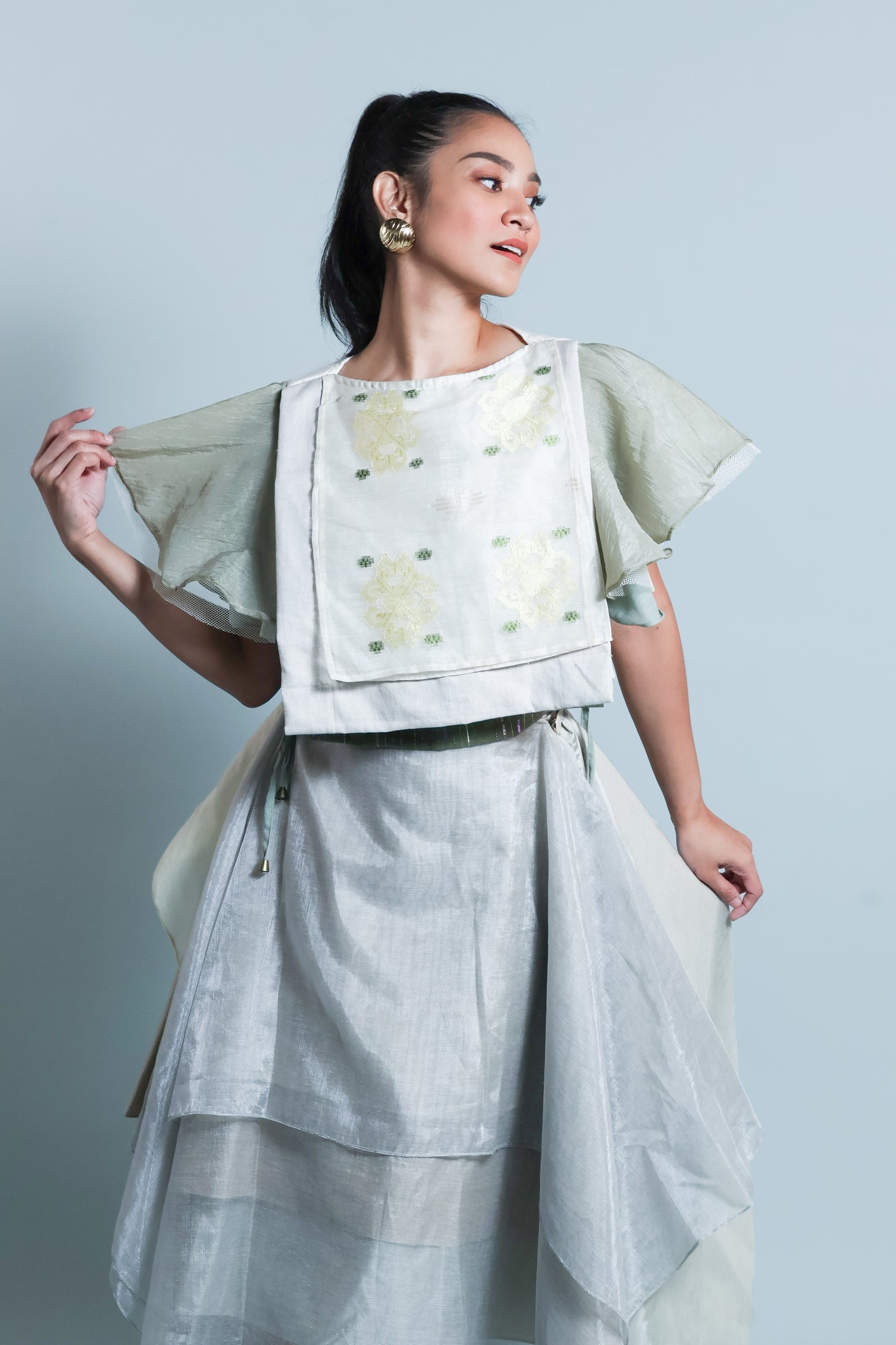 KABOGERA WRAP SKIRT IN SILVER Cream With Cotton Abaca