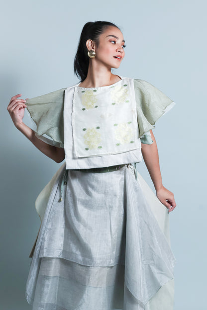 KABOGERA WRAP SKIRT IN SILVER Cream With Cotton Abaca