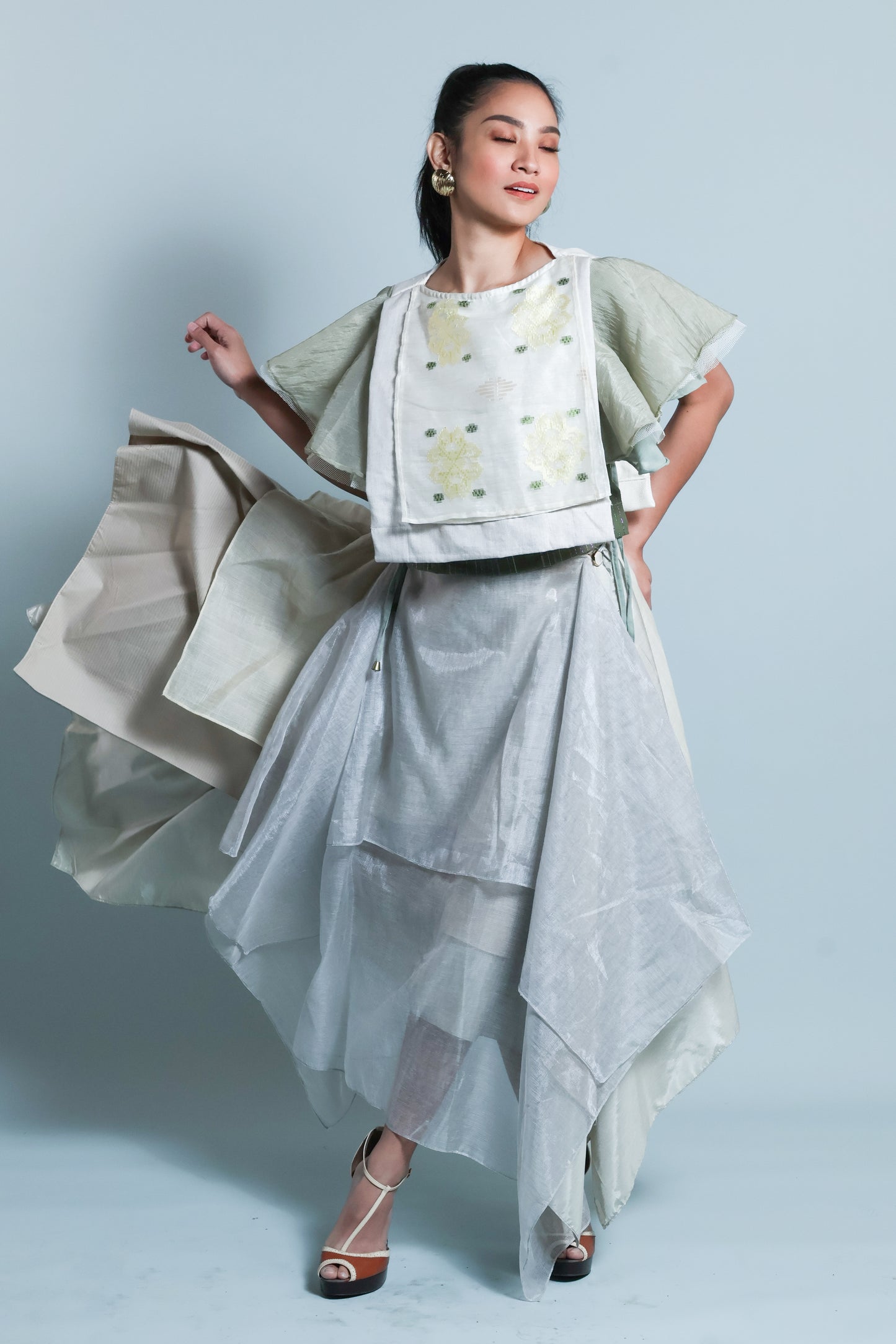 KABOGERA WRAP SKIRT IN SILVER Cream With Cotton Abaca