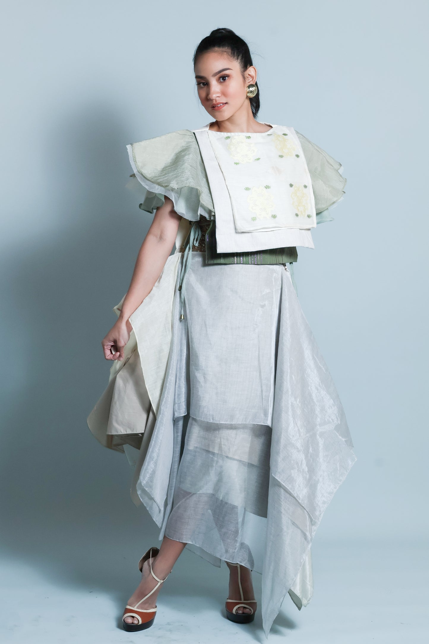 KABOGERA WRAP SKIRT IN SILVER Cream With Cotton Abaca