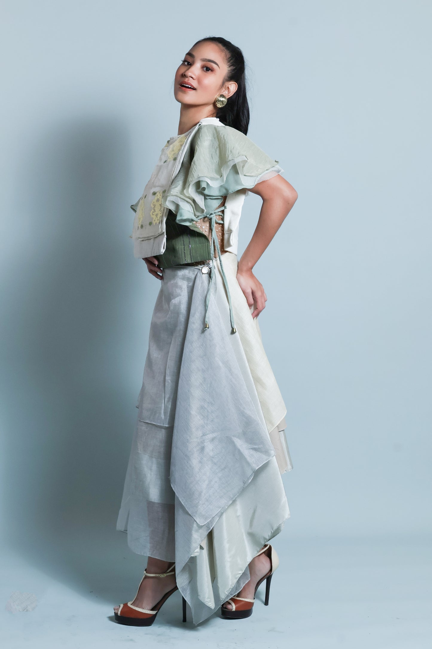 KABOGERA WRAP SKIRT IN SILVER Cream With Cotton Abaca