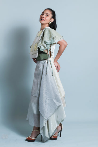 KABOGERA WRAP SKIRT IN SILVER Cream With Cotton Abaca