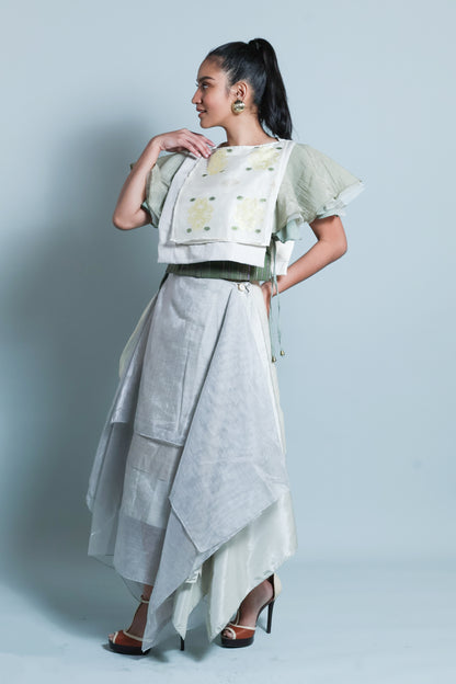 KABOGERA WRAP SKIRT IN SILVER Cream With Cotton Abaca
