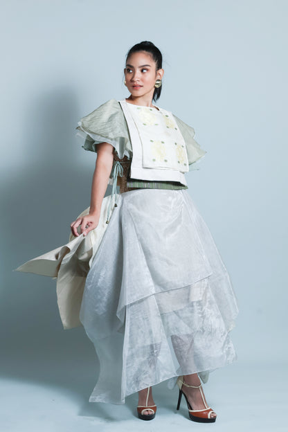 KABOGERA WRAP SKIRT IN SILVER Cream With Cotton Abaca