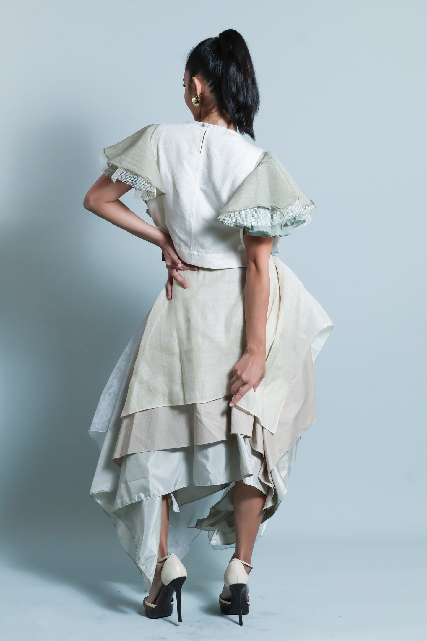 KABOGERA WRAP SKIRT IN SILVER Cream With Cotton Abaca