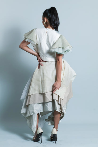 KABOGERA WRAP SKIRT IN SILVER Cream With Cotton Abaca