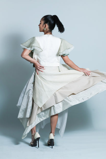 KABOGERA WRAP SKIRT IN SILVER Cream With Cotton Abaca