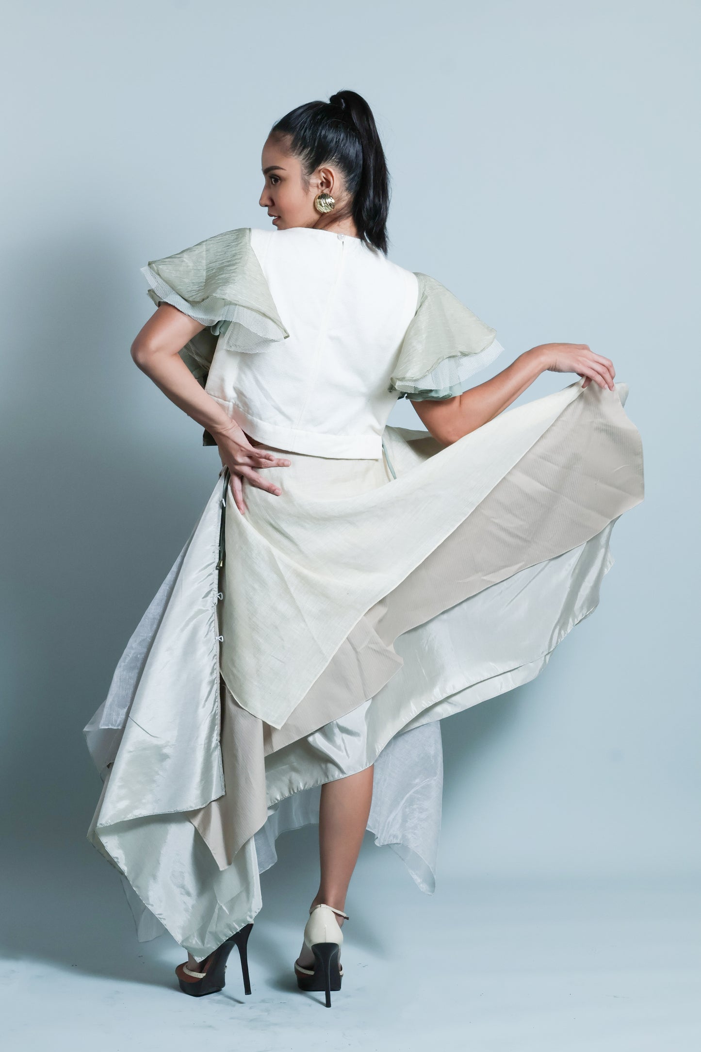 KABOGERA WRAP SKIRT IN SILVER Cream With Cotton Abaca