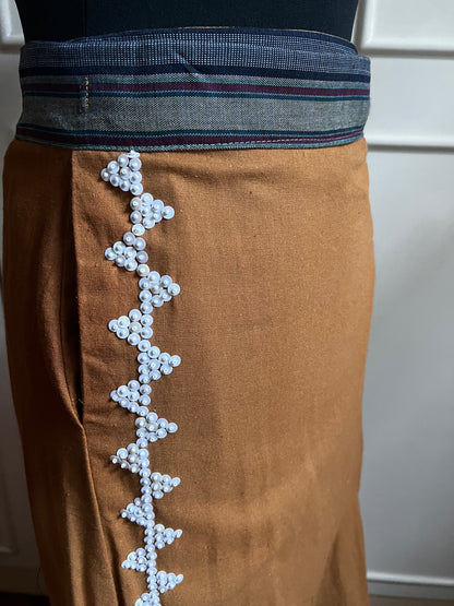 XL Dapit Hapon Wrap Skirt with Kantarines Belt in Brown Linen