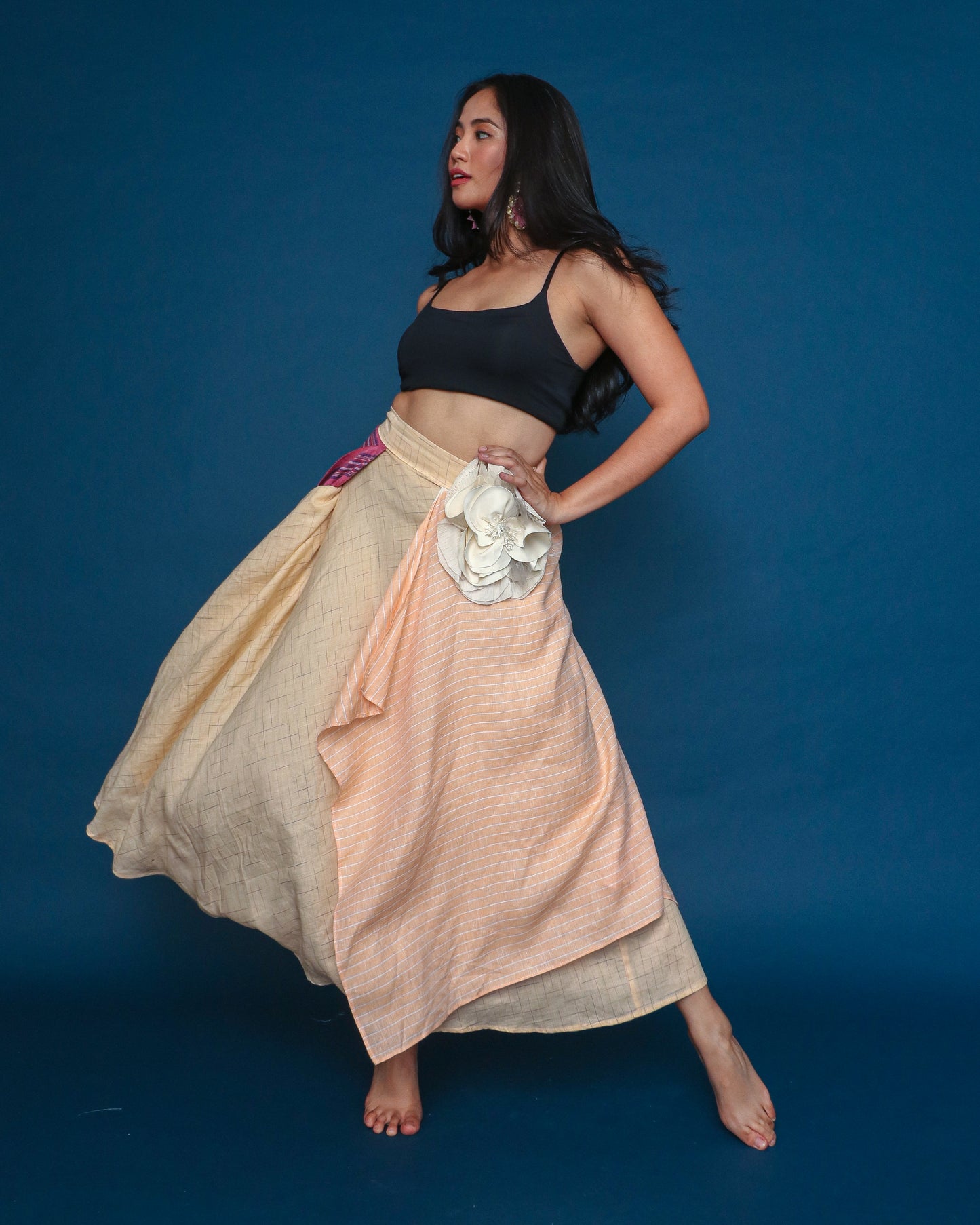 Boracay Skirt in Peach Linen and Pink Kantarines Weave