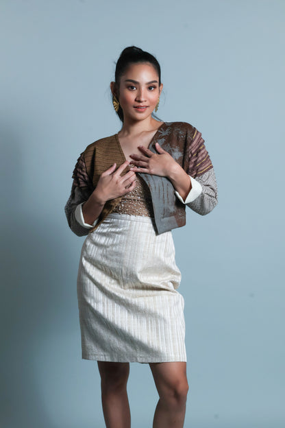 BIGHANI STATEMENT JACKET IN RARE DENIM+INABEL