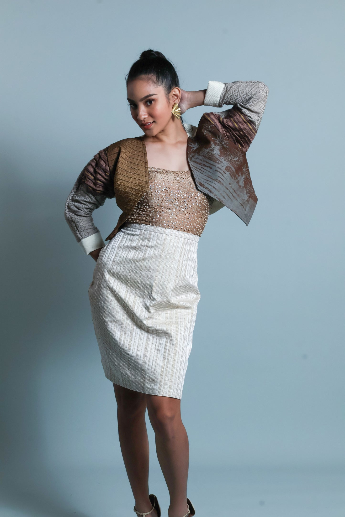 BIGHANI STATEMENT JACKET IN RARE DENIM+INABEL