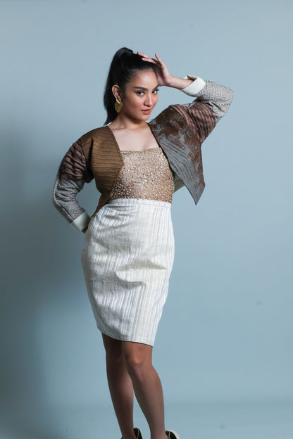 BIGHANI STATEMENT JACKET IN RARE DENIM+INABEL